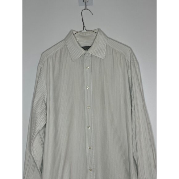 Corneliani Textured Stripe French Cuff Button Front Dress Shirt Blue Cream 16/41 - Picture 2 of 10